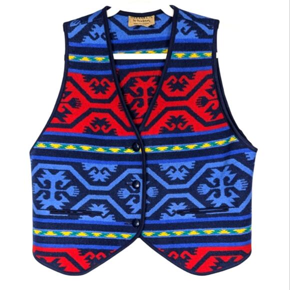 Vintage Knockabouts Pendleton Native Aztec Southwestern Print 100% Wool Vest - Picture 1 of 4
